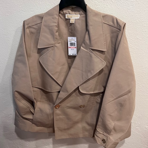 NWT Michael Kors Cropped Double- Breasted Cotton Trench Coat Khaki - Picture 4 of 9